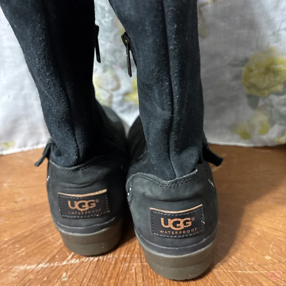 Ugg Thomsen Tall Black Suede Leather Knee High Riding‎ Waterproof Boots Size 8